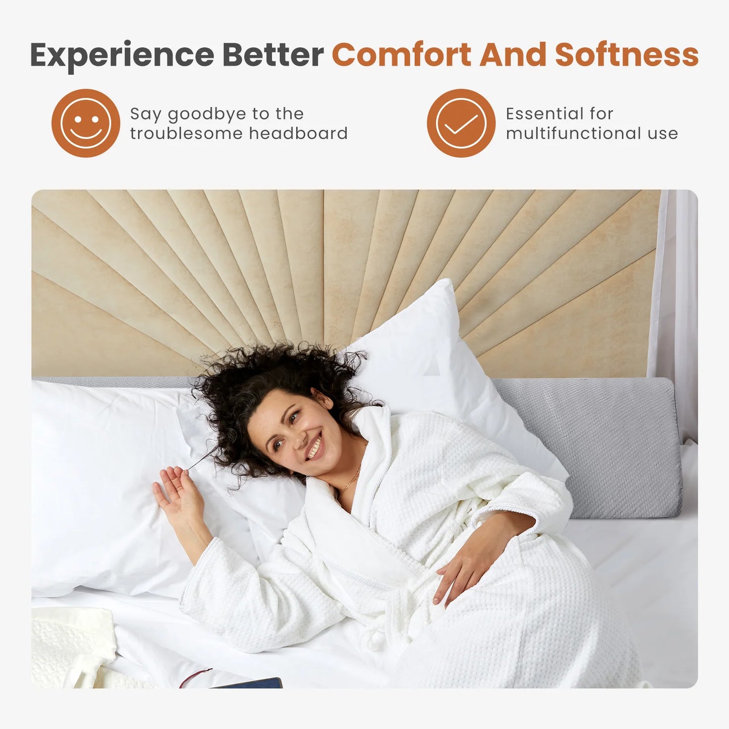 JHK Headboard Wedge Memory Foam Pillow With Removable Cover