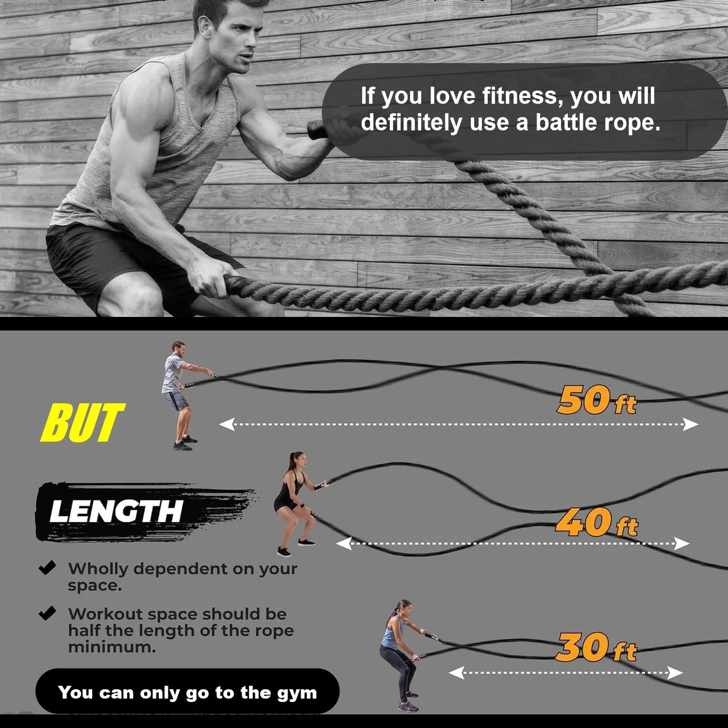 Upgraded Rubber Coated Ropeless Battle Rope For Full Body Workout
