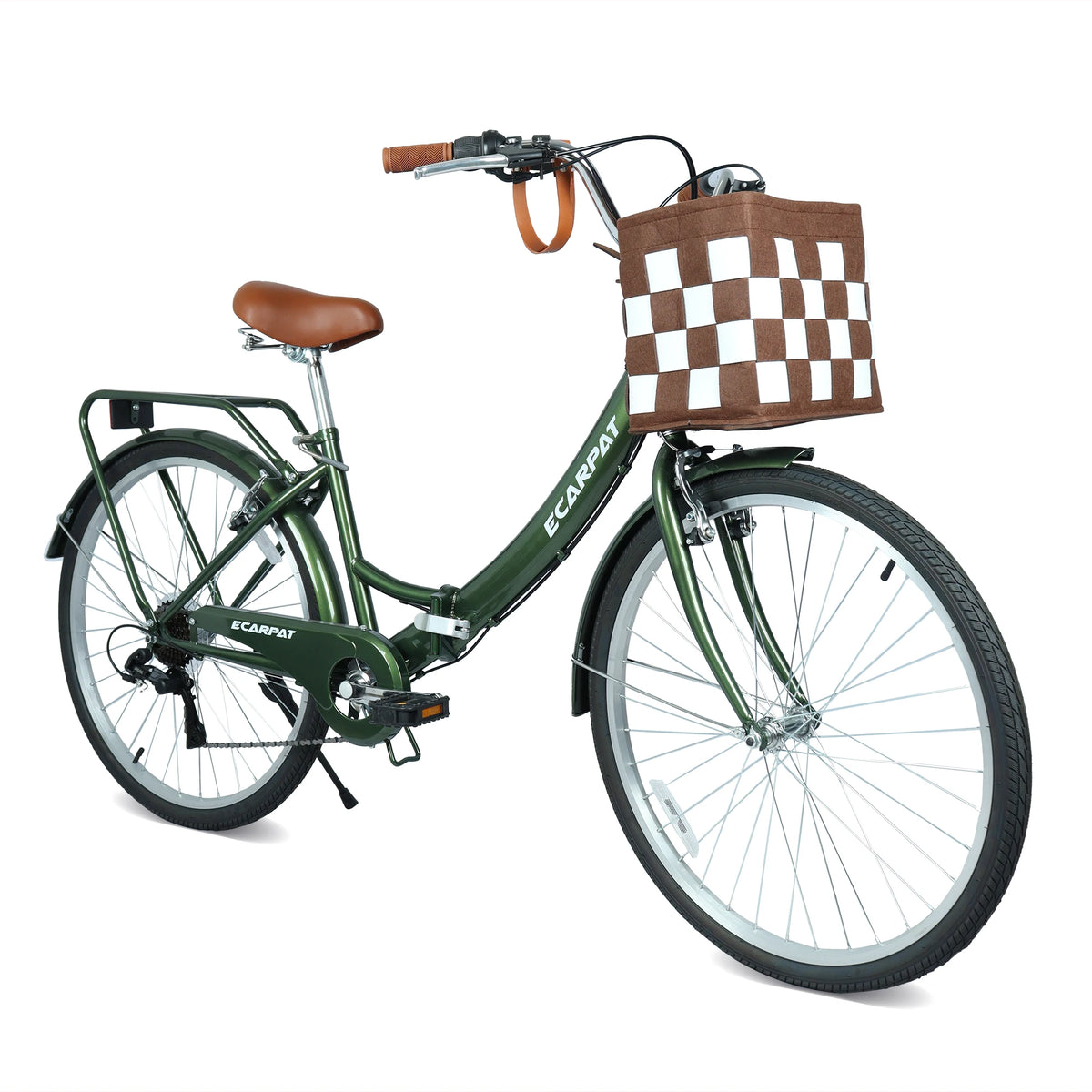 Ecarpat Folding Beach Cruiser Bike With Sturdy Steel Frame