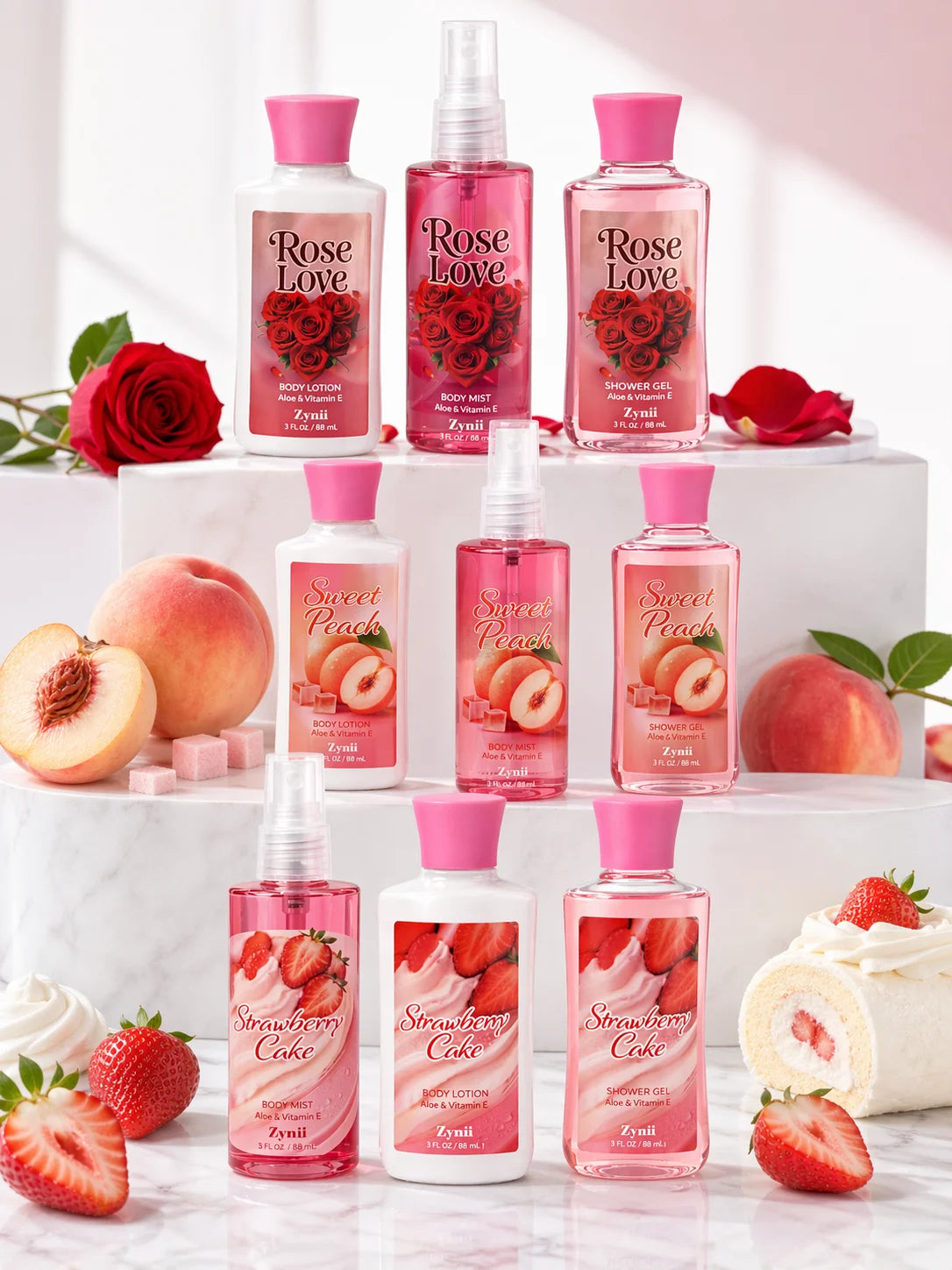 Strawberry Cake Peach And Rose Bath Set Shower Gel Lotion