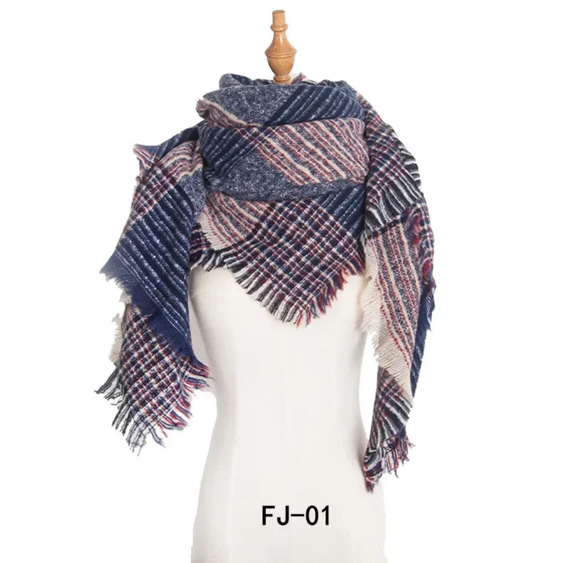 SENAIFEI Women's Triangle Knit Scarf Plaid Pashmina Shawl Wrap