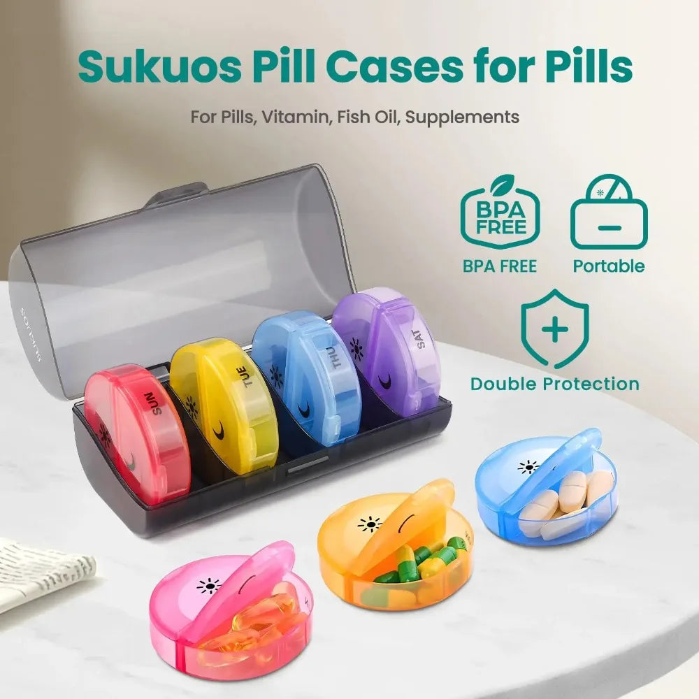 Portable Weekly Medicine Storage Organizer Pill Box