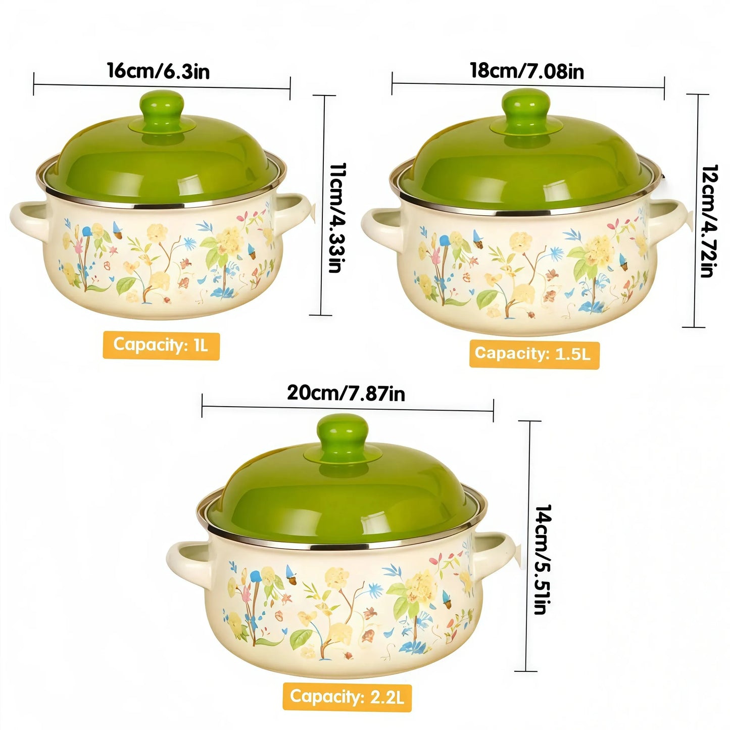 Vintage Enamel Stock Pot Set With Lids Induction Compatible