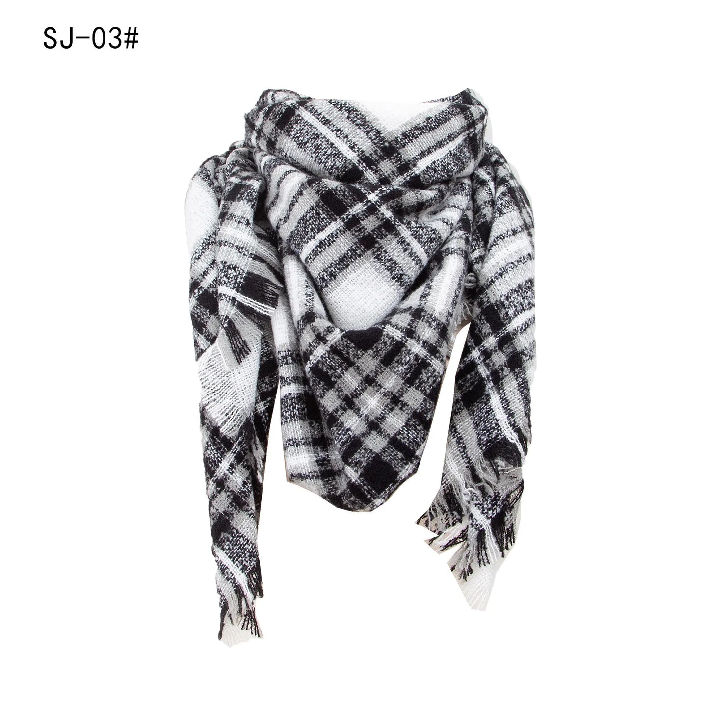 SENAIFEI Women's Triangle Knit Scarf Plaid Pashmina Shawl Wrap