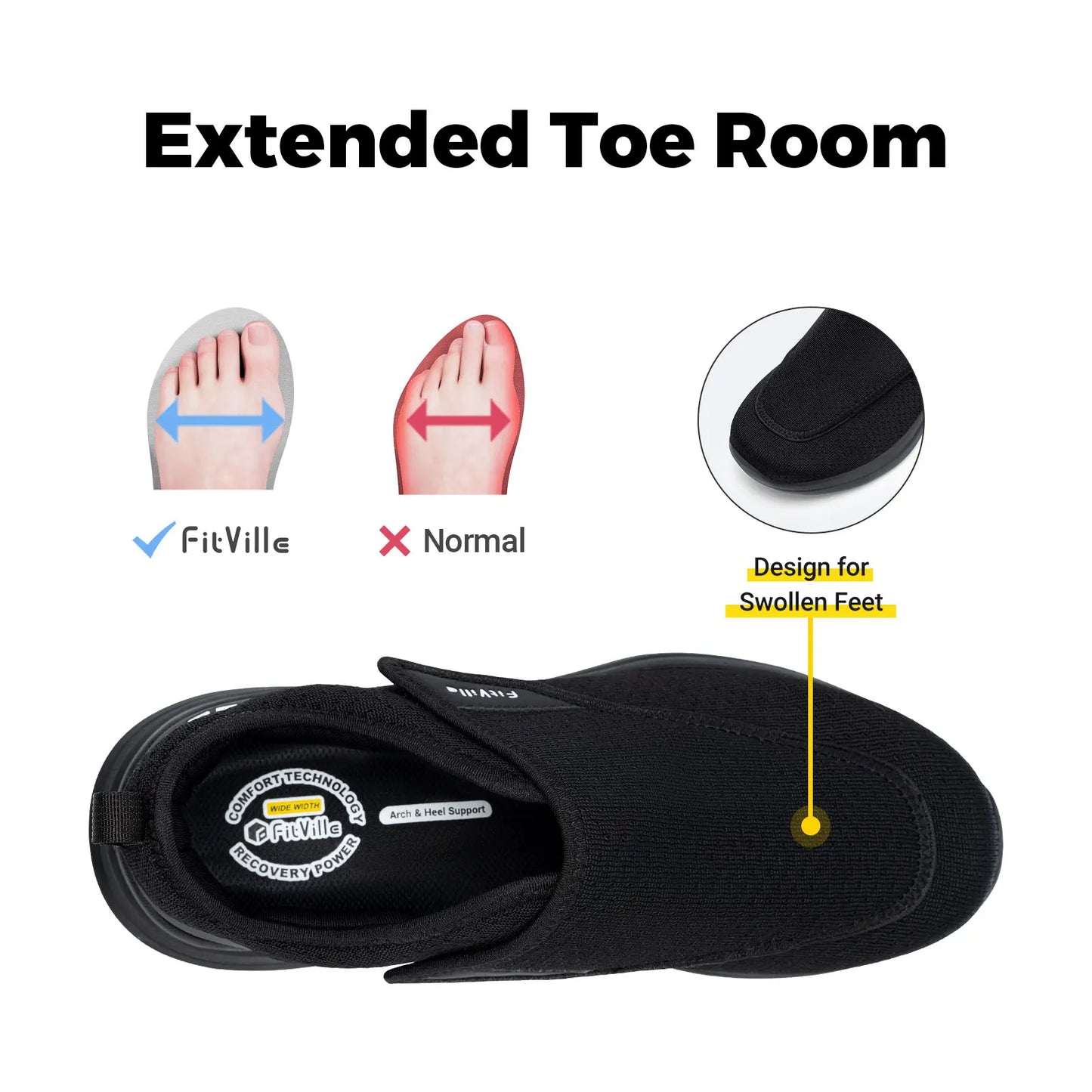 Fitville Extra Wide Men's Diabetic Walking Shoes for Swollen Feet