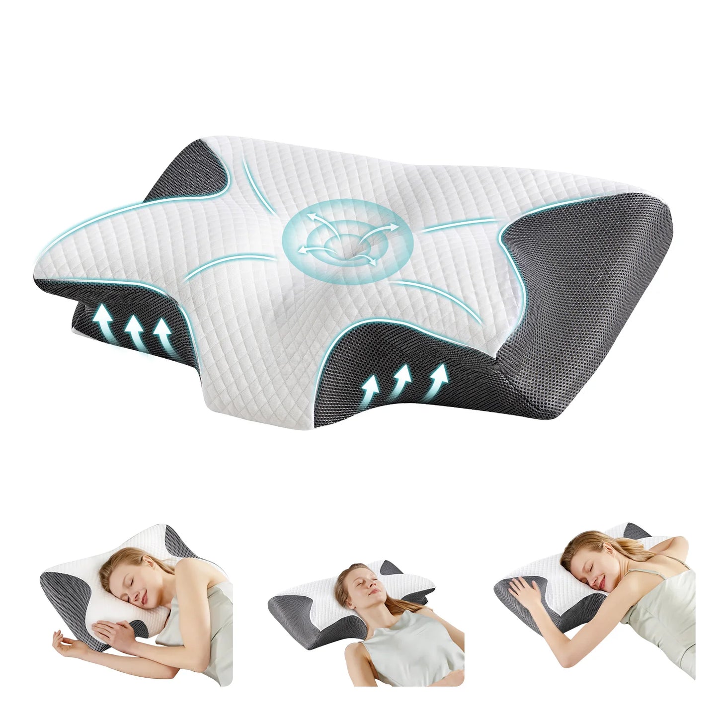 JHK Ergonomic Cervical Neck Pillow Memory Foam With Cooling Pillowcase