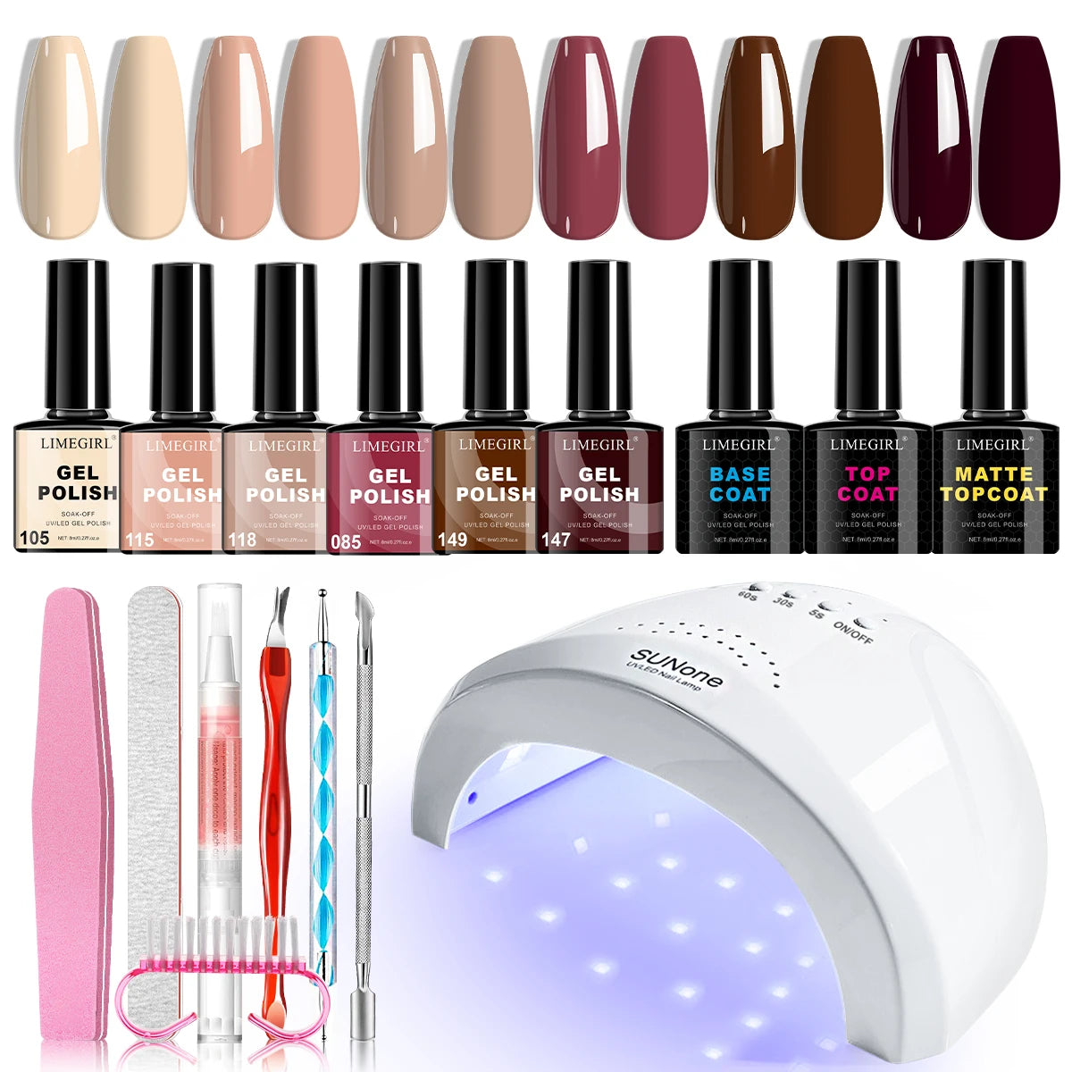 Limegirl Gel Nail Polish Set With UV Lamp Kit Essentials