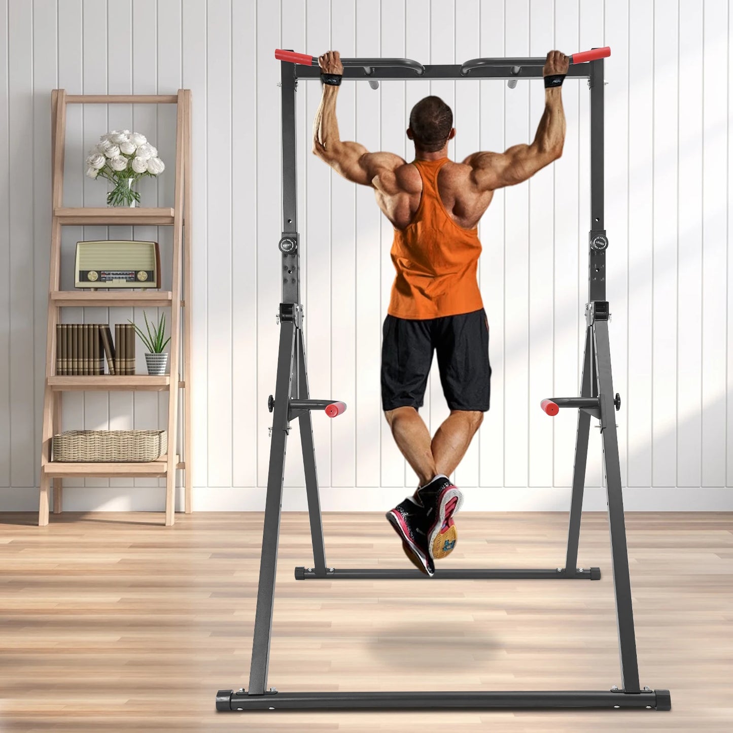 Foldable Power Tower Dip Station With Triangular Pull Up