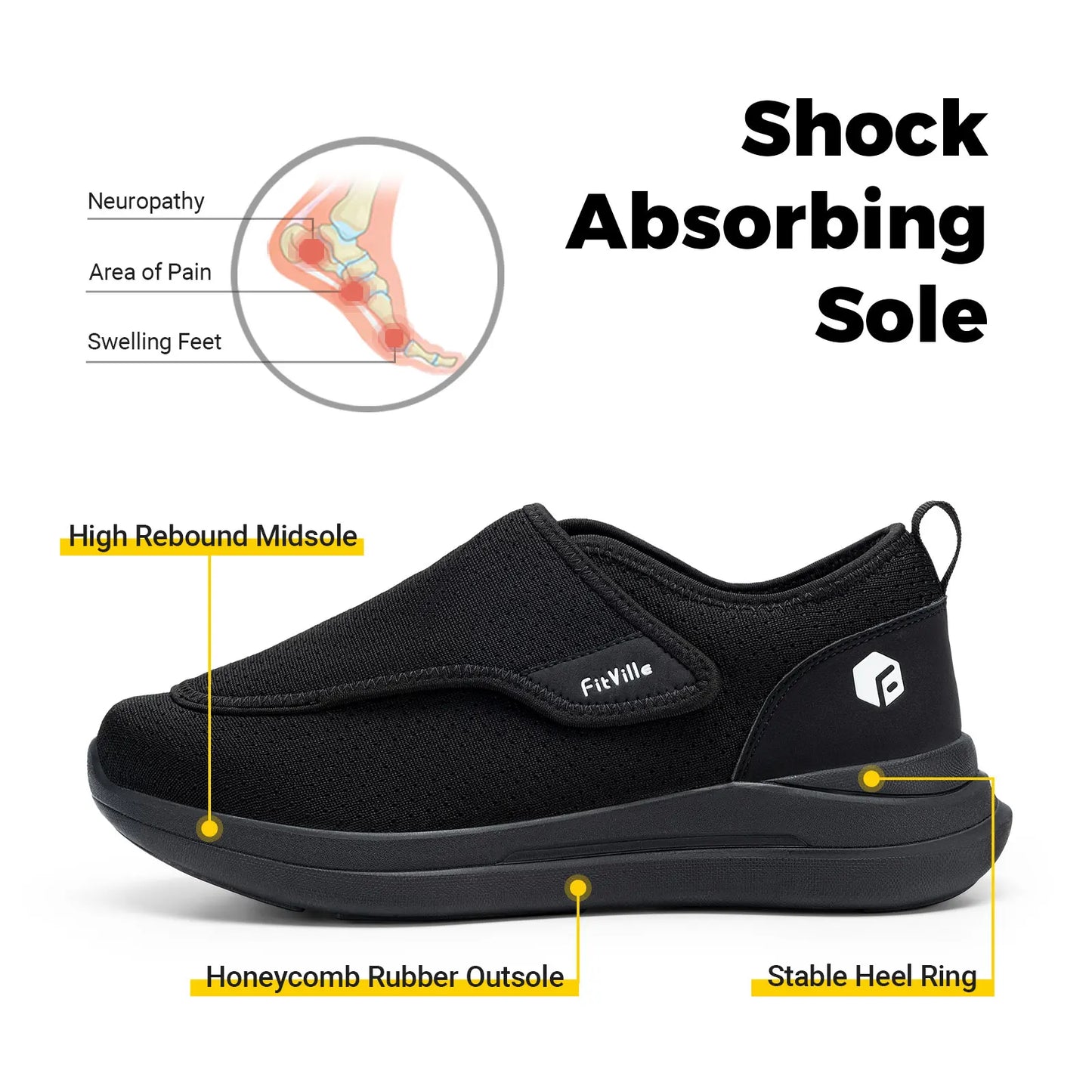 Fitville Extra Wide Men's Diabetic Walking Shoes for Swollen Feet