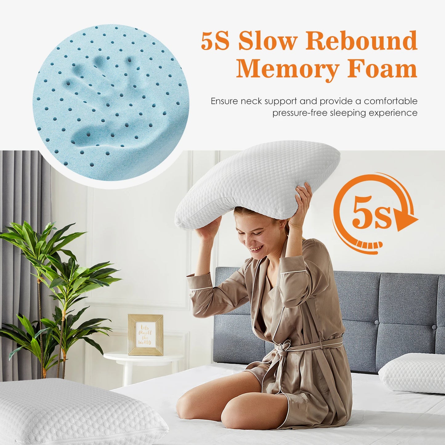 MCQ Memory Foam Neck Pillow With Ventilated Washable Cover