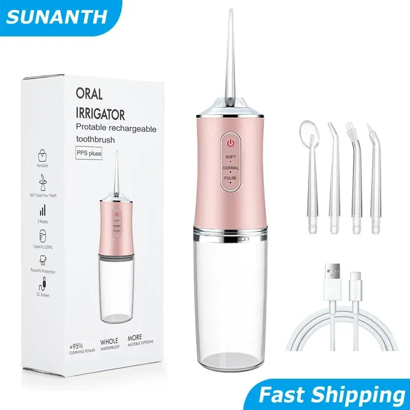 Portable Cordless Dental Water Flosser With 3 Modes IPX7 Waterproof