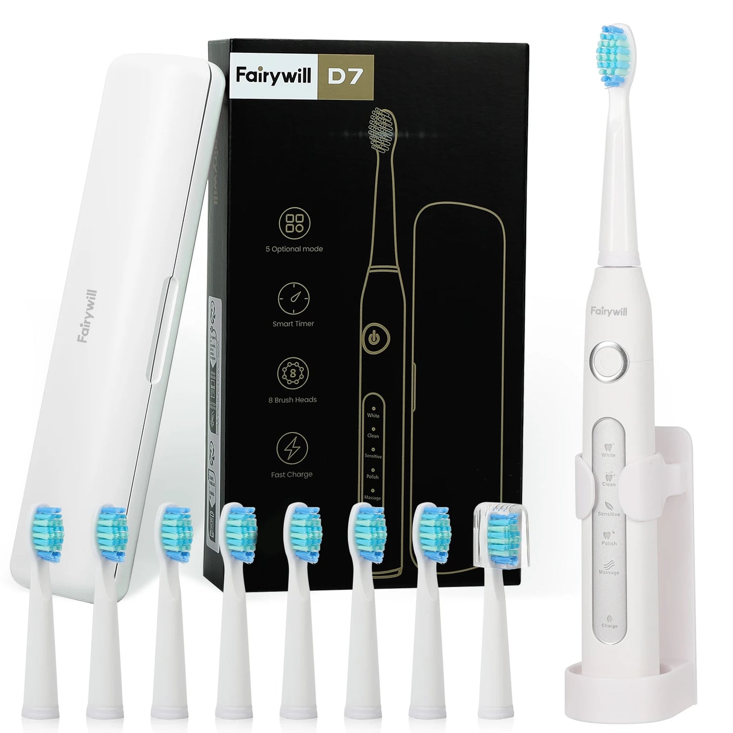 Fairywill FW-507 Sonic Electric Toothbrush Waterproof USB Rechargeable