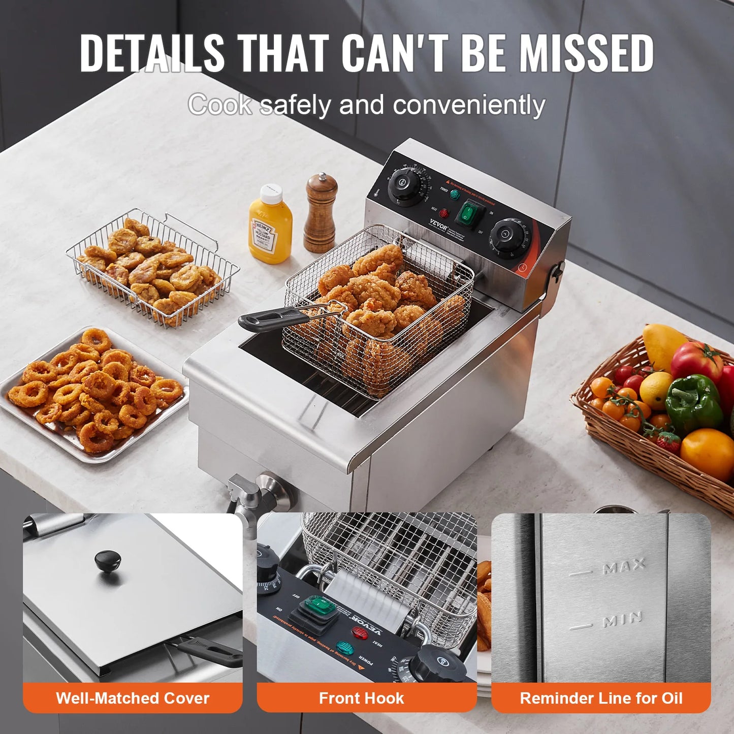 SucceBuy Commercial Deep Fryer Countertop With Time And Temperature Control