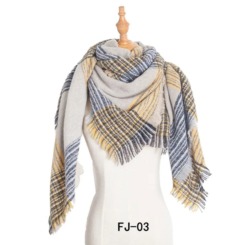 SENAIFEI Women's Triangle Knit Scarf Plaid Pashmina Shawl Wrap
