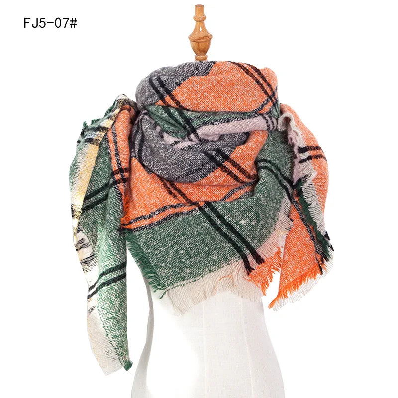 SENAIFEI Women's Triangle Knit Scarf Plaid Pashmina Shawl Wrap