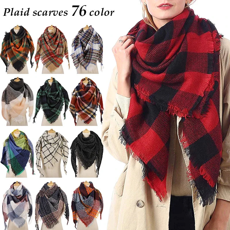 SENAIFEI Women's Triangle Knit Scarf Plaid Pashmina Shawl Wrap