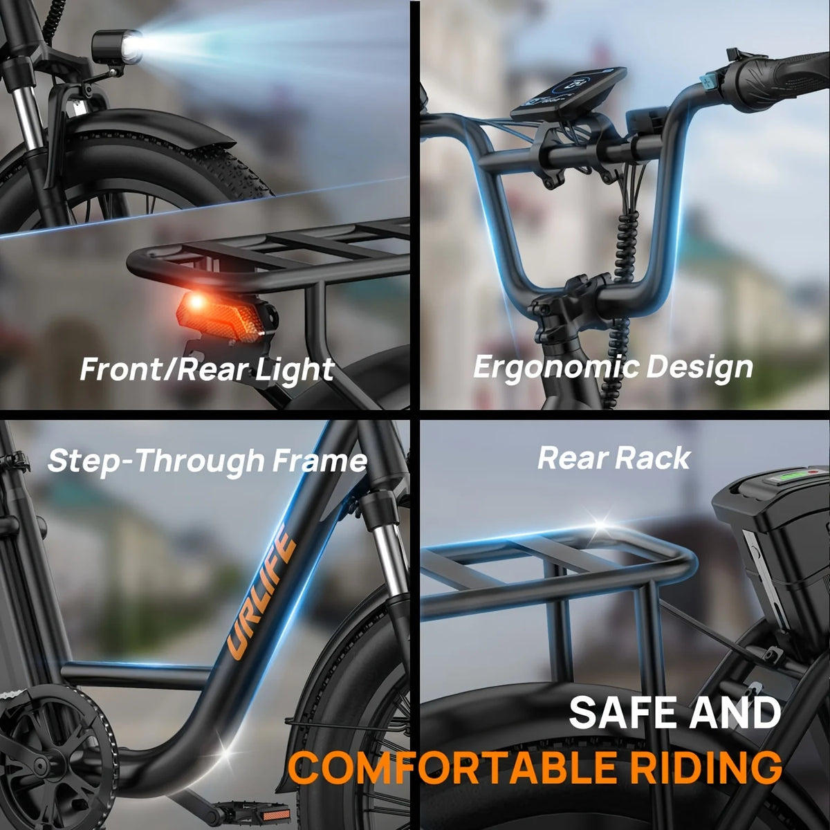 Urlife 1000W Fat Tire Electric Bike With Removable Battery