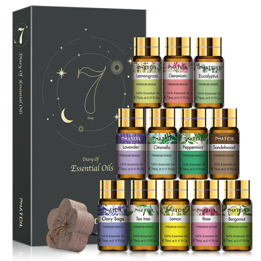 Phetil 12 Pcs Pure Essential Oil Aromatherapy Gift Box Diffuser