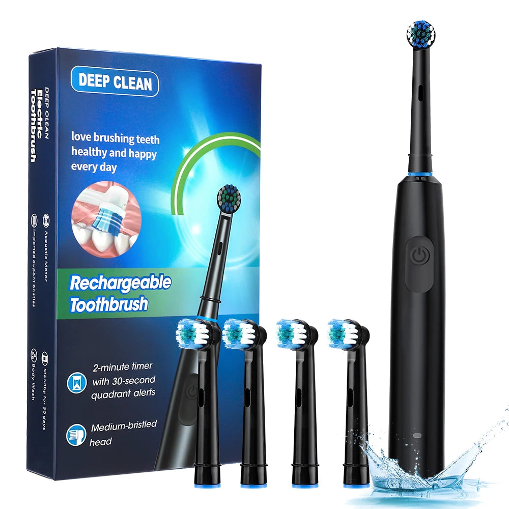 Rechargeable Smart Rotating Electric Toothbrush 4 Heads And 5 Modes