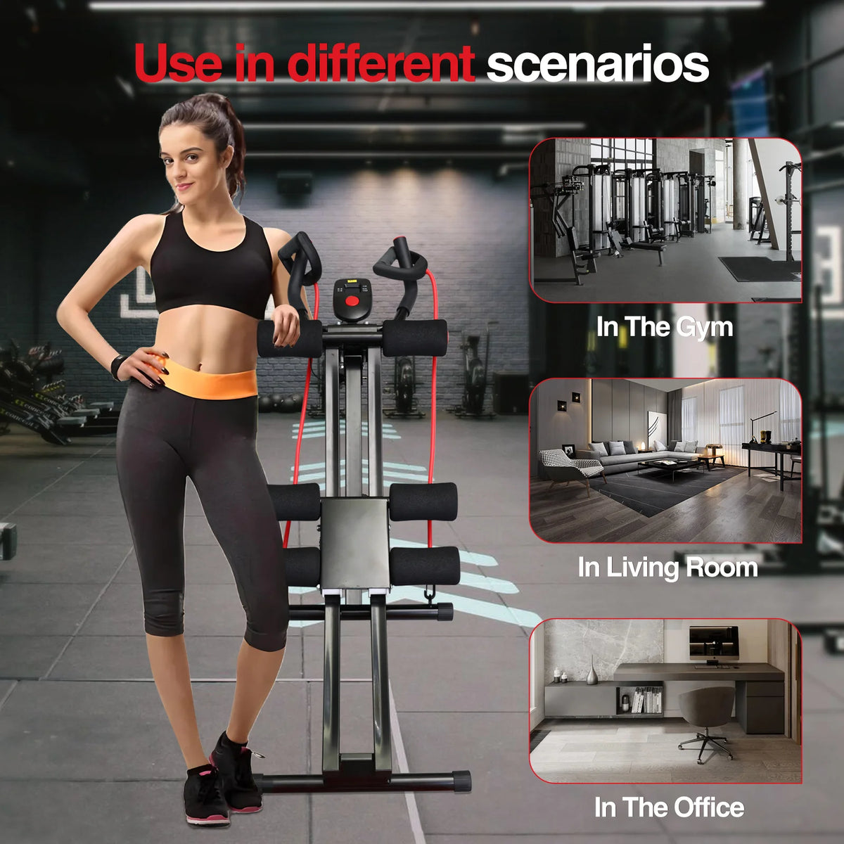 Adjustable Foldable Ab Machine With Digital Display And Resistance Bands