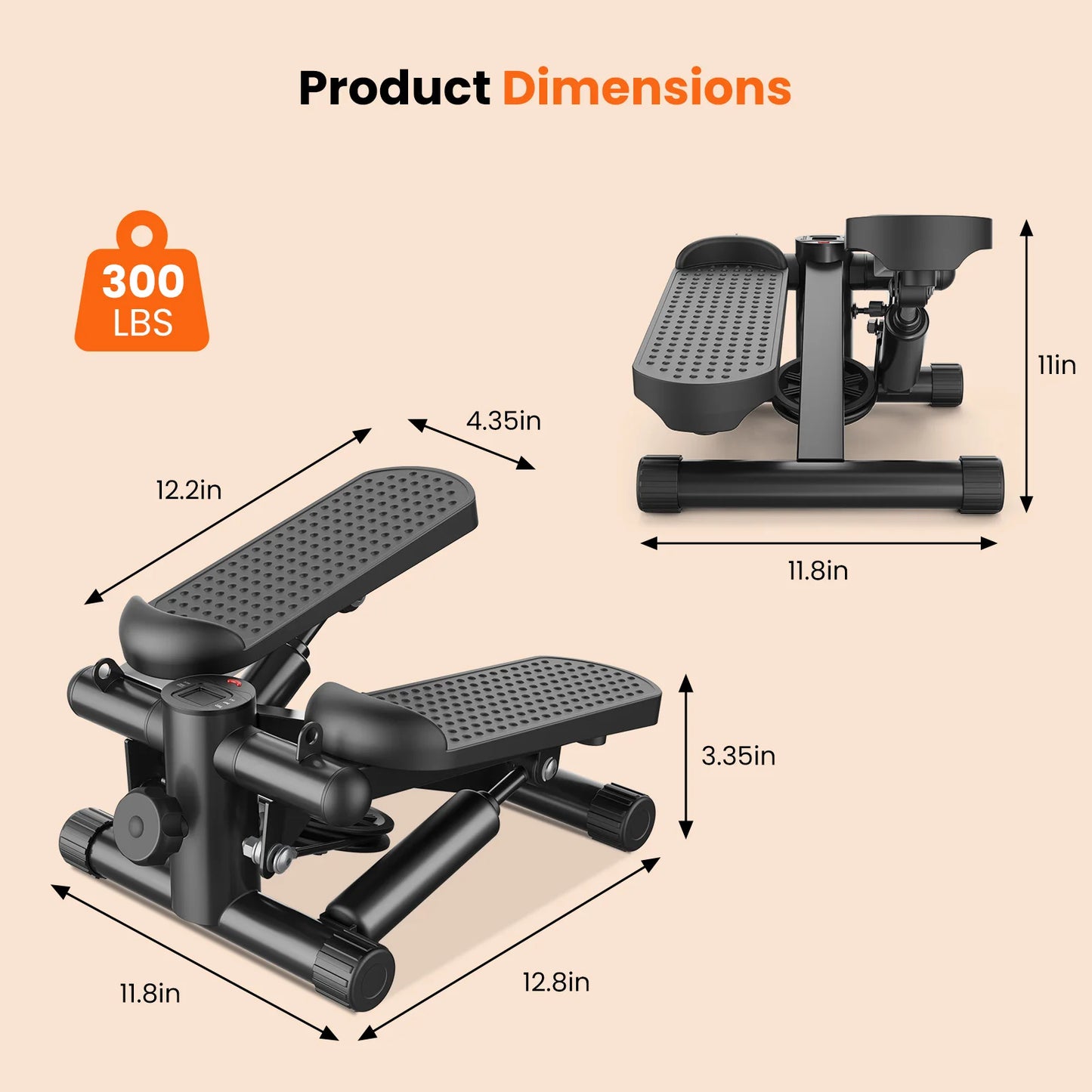 JHK Mini Stepper With Resistance Bands LCD Monitor 300 Lbs