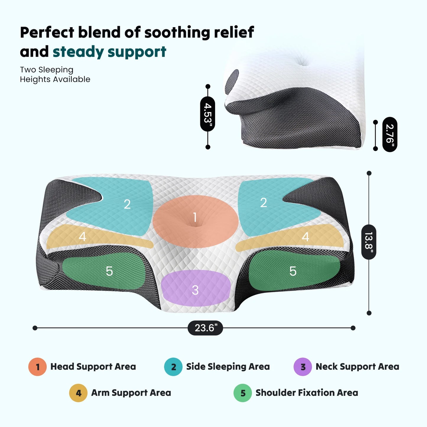 JHK Ergonomic Cervical Neck Pillow Memory Foam With Cooling Pillowcase