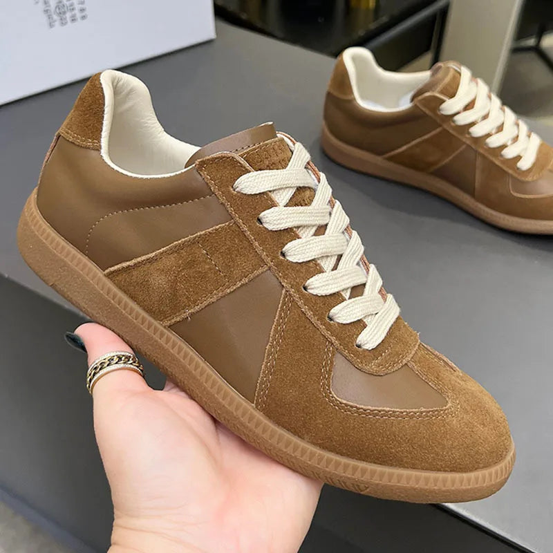 Suede Patchwork Casual Shoes Men Round Toe Lace Up Flats