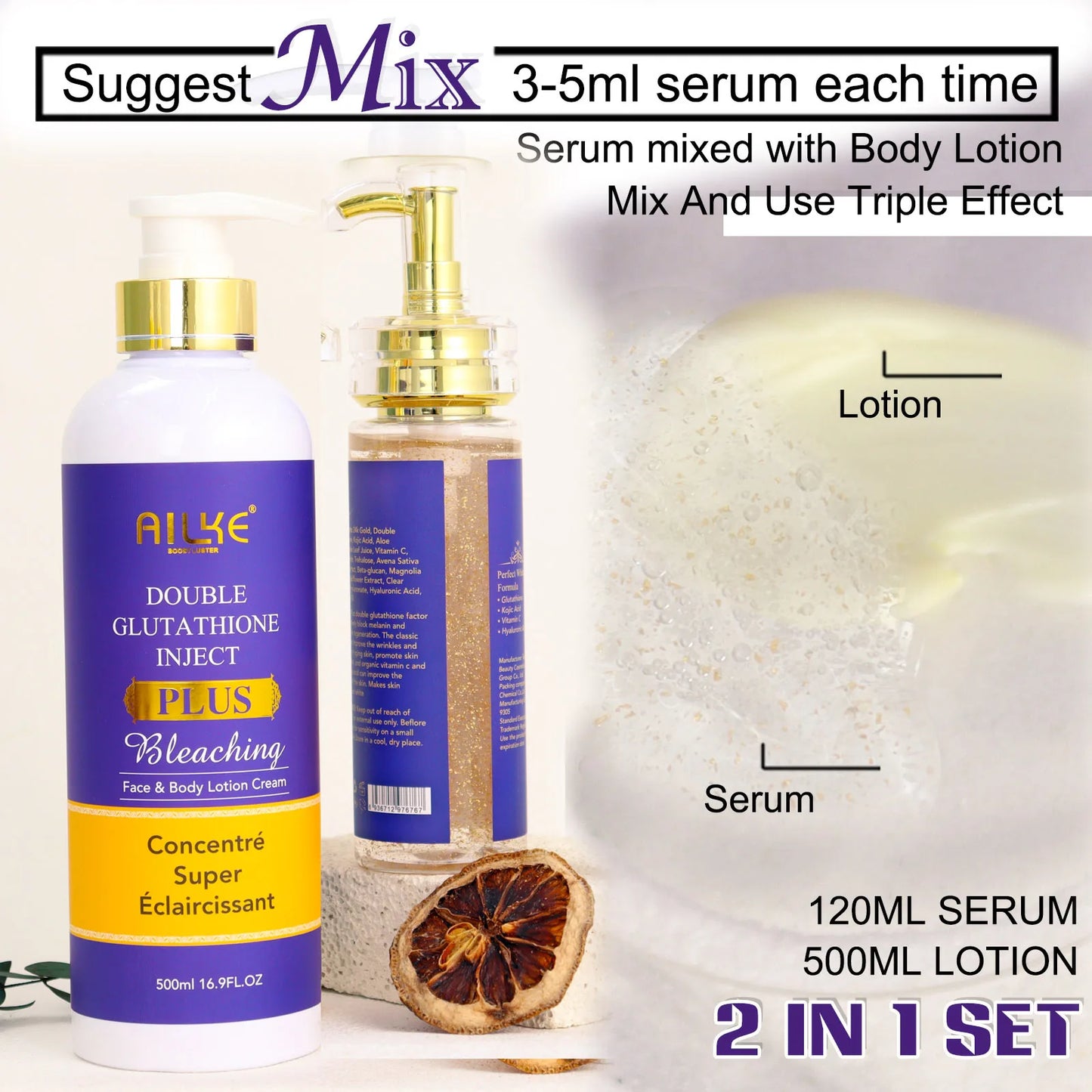 AILKE Glutathione Plus Whitening Skincare Set For Even Tone