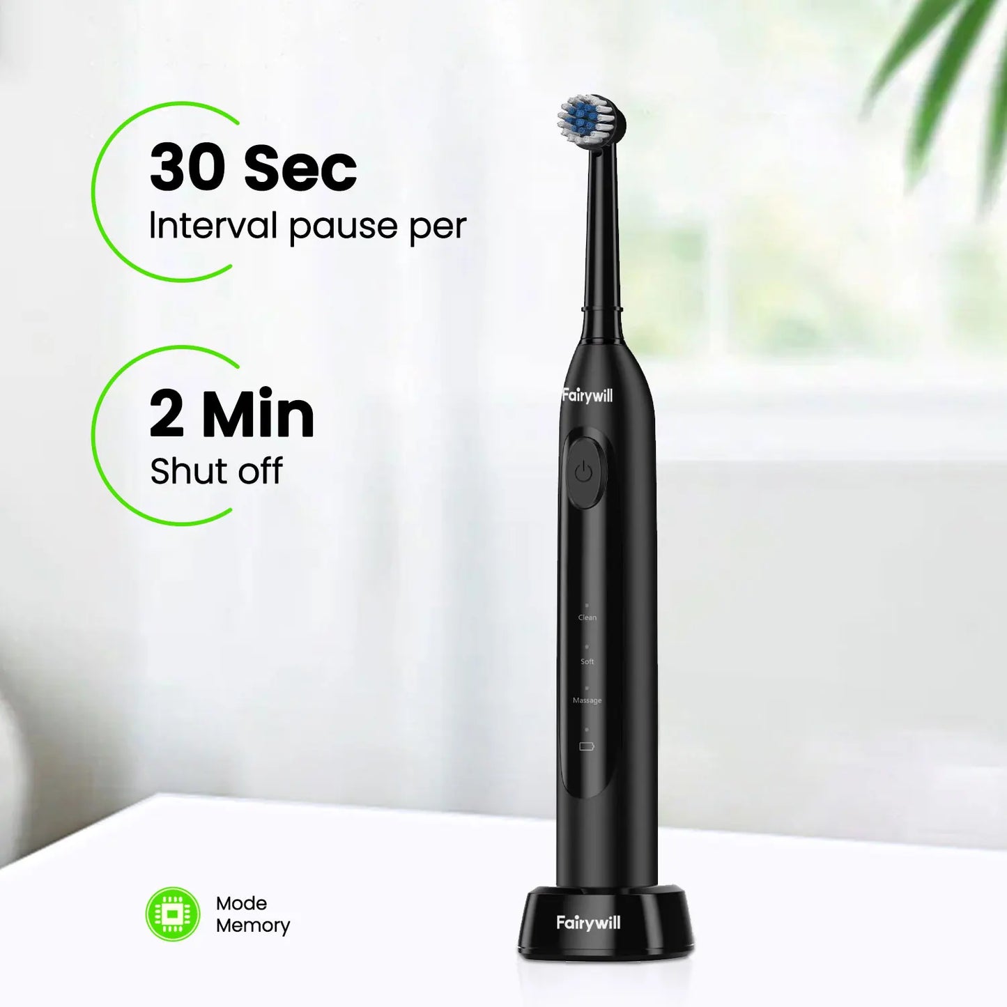 Fairywill T2233 Rechargeable Electric Toothbrush With 4 Replacement Heads