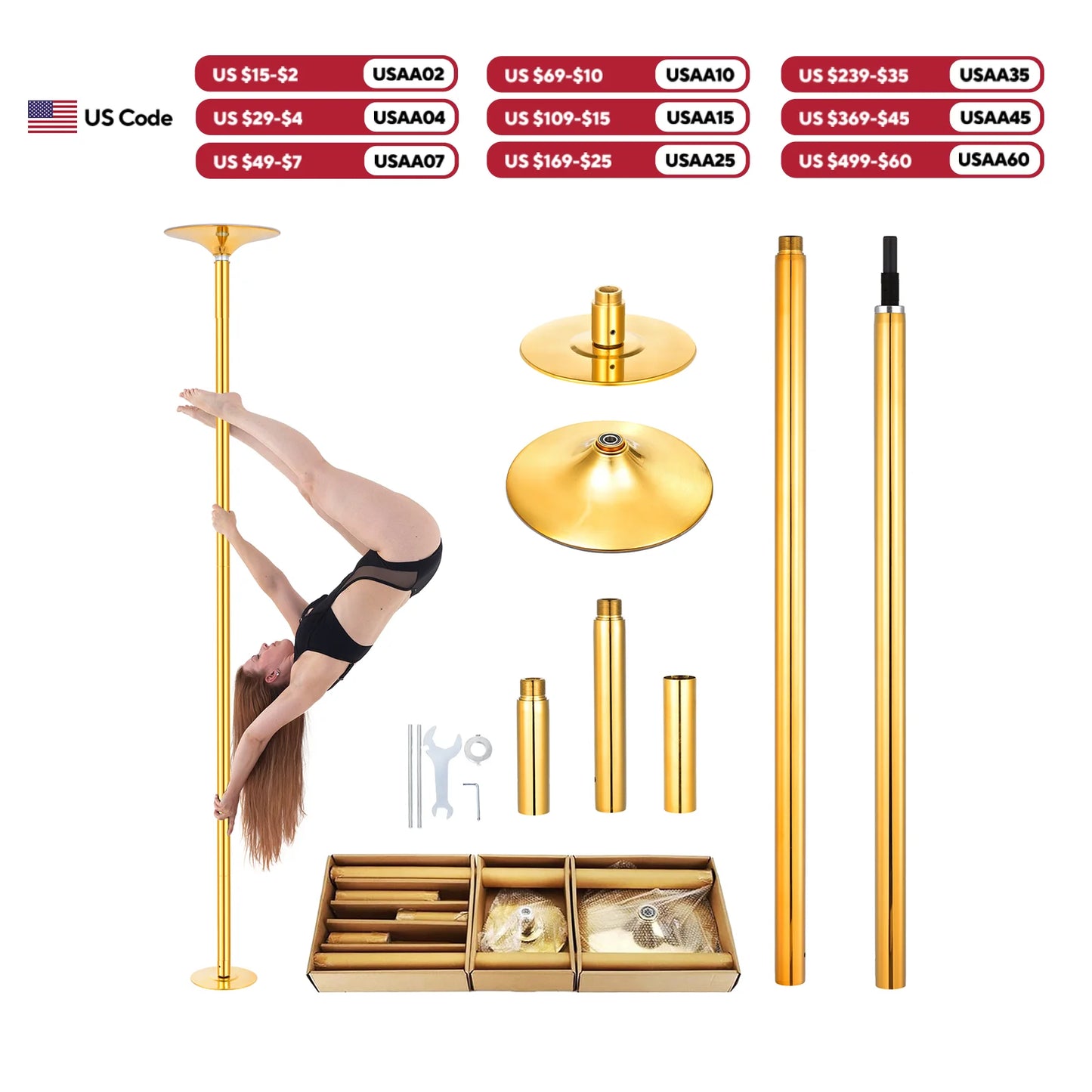 Adjustable Dance Pole Spinning Static Modes Heavy Duty Steel
