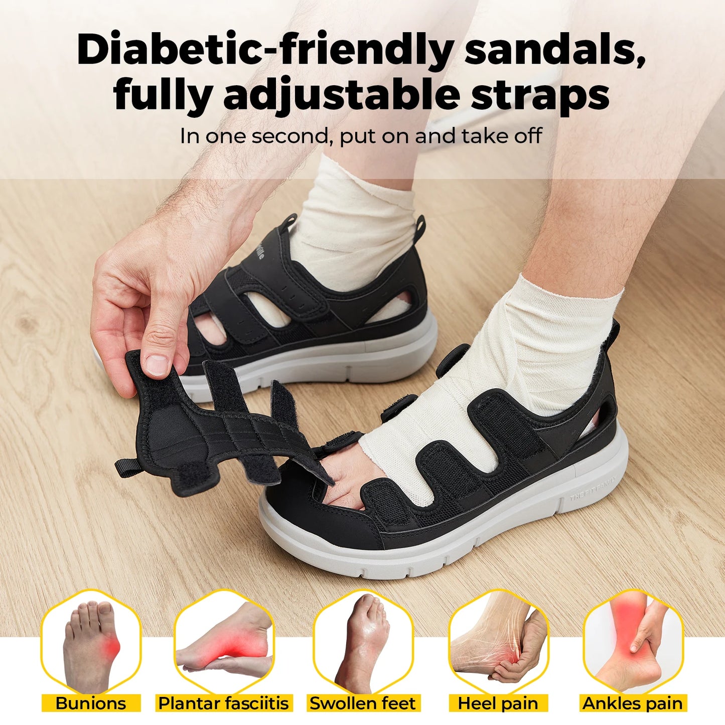 Fitville Men's Wide Sandals Lightweight Diabetic Arch Support