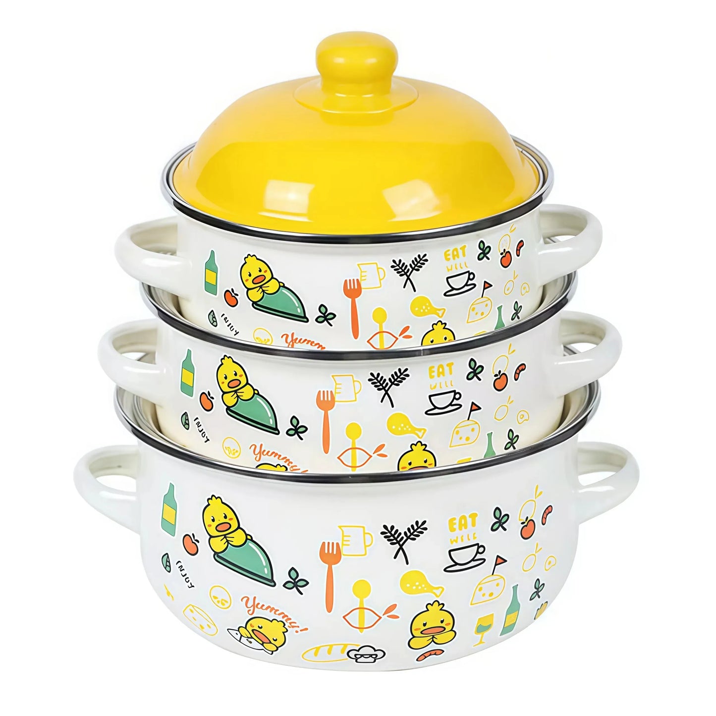 Vintage Enamel Stock Pot Set With Lids Induction Compatible