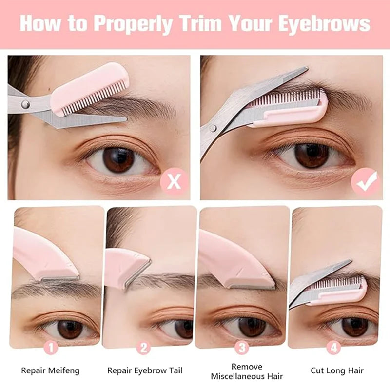 Eyebrow Trimmer Set With Curved Razor And Scissors For Beginners
