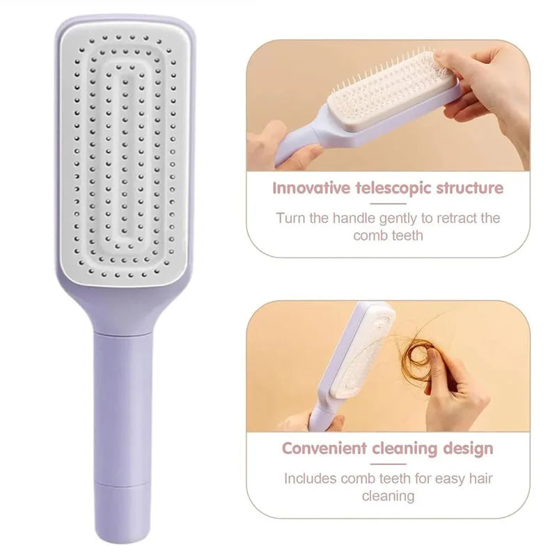 Self Cleaning Rotatable Hair Brush With Air Cushion Massage Comb