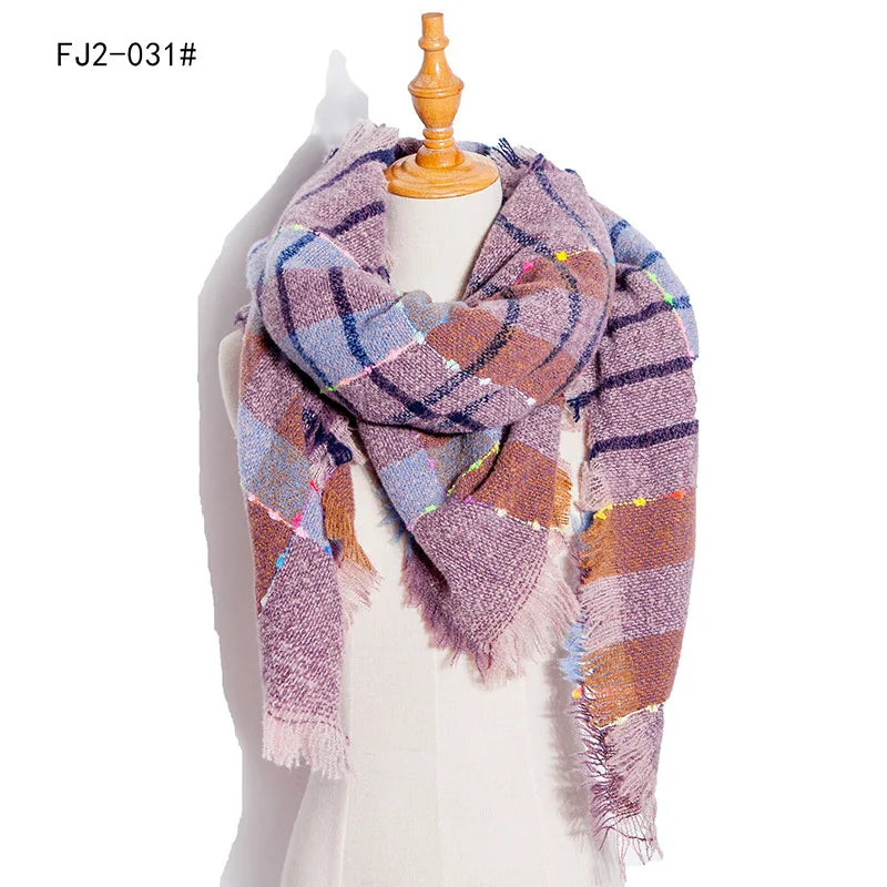SENAIFEI Women's Triangle Knit Scarf Plaid Pashmina Shawl Wrap