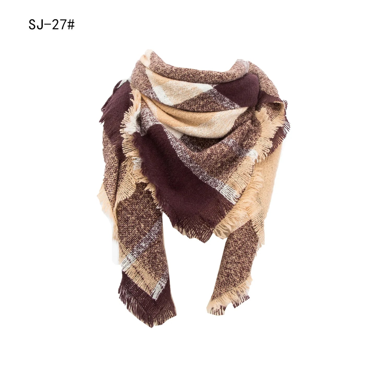 SENAIFEI Women's Triangle Knit Scarf Plaid Pashmina Shawl Wrap