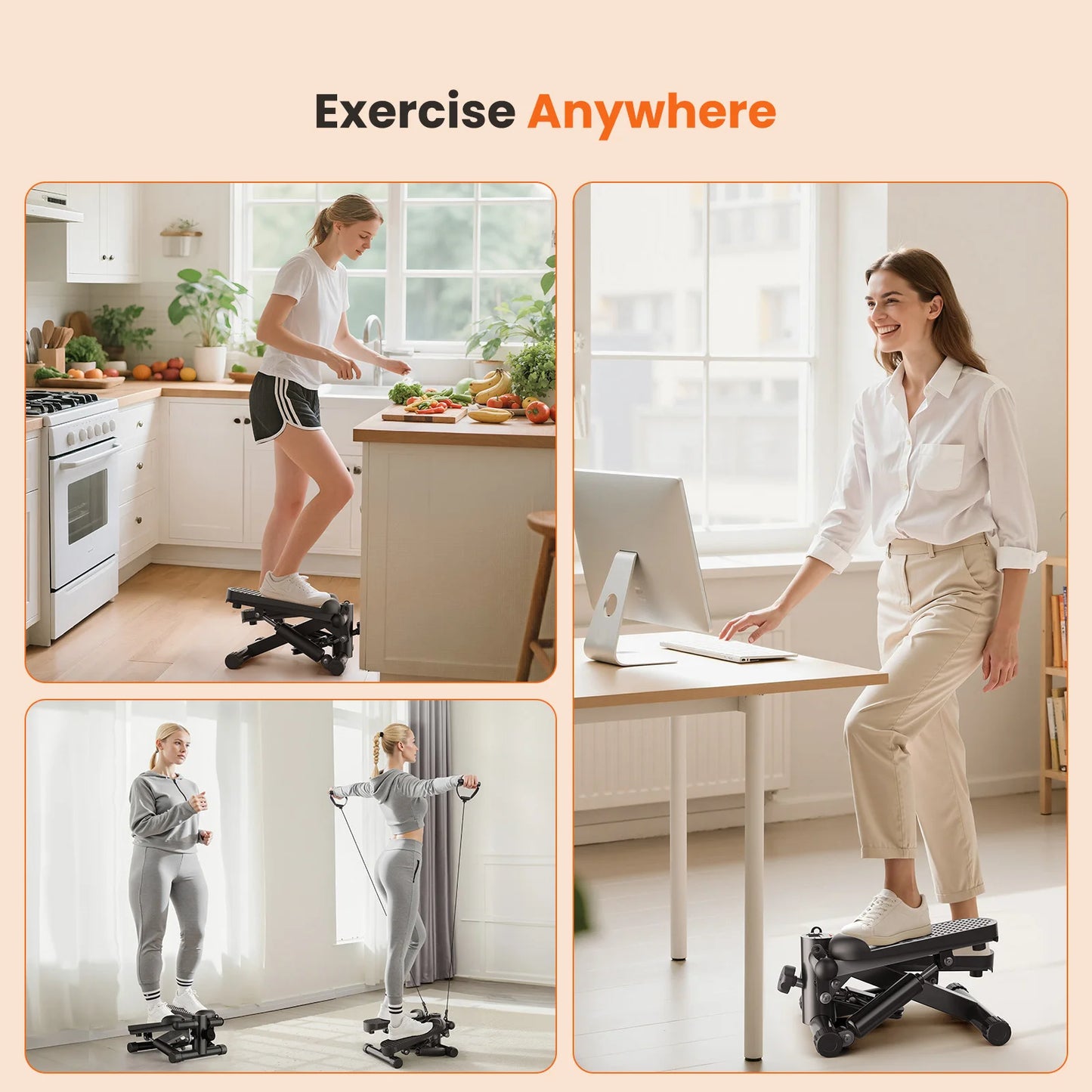 JHK Mini Stepper With Resistance Bands LCD Monitor 300 Lbs