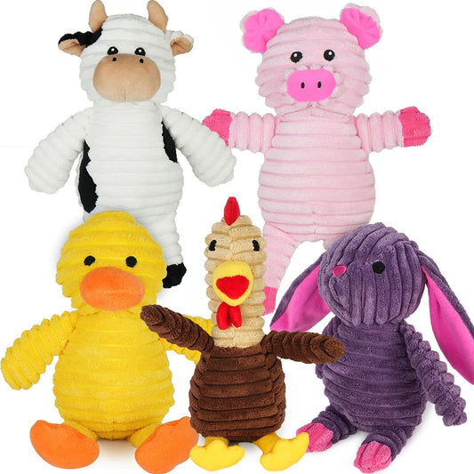 Five Pack Soft Fleece Plush Squeaky Dog Toys Chew Bundle
