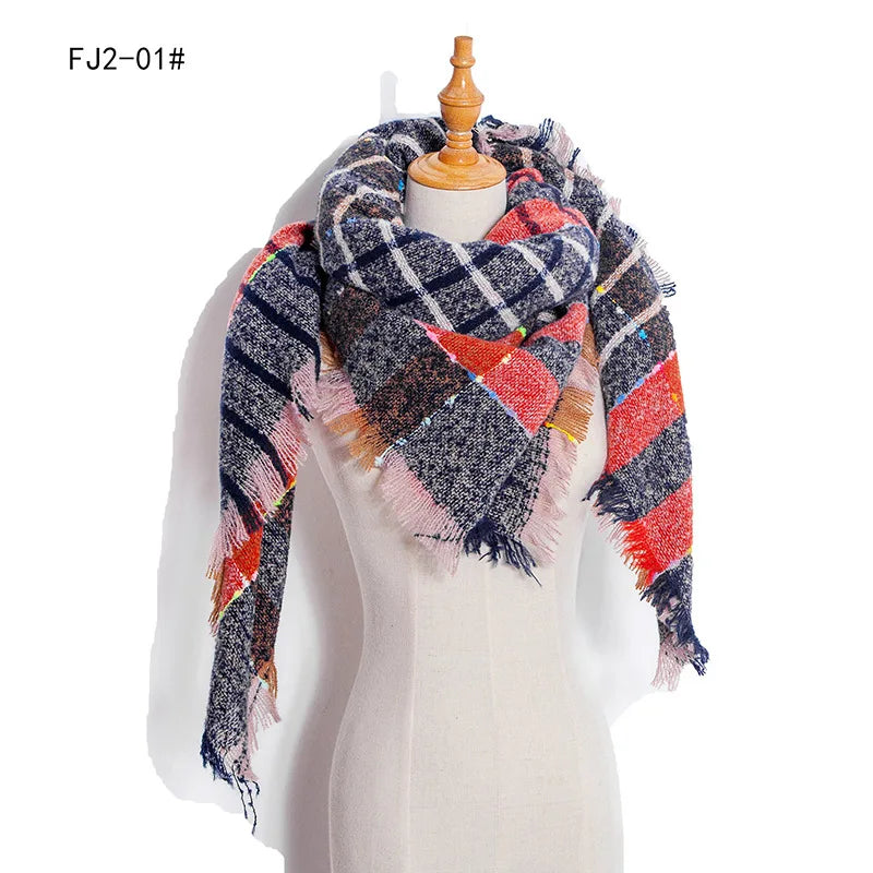 SENAIFEI Women's Triangle Knit Scarf Plaid Pashmina Shawl Wrap