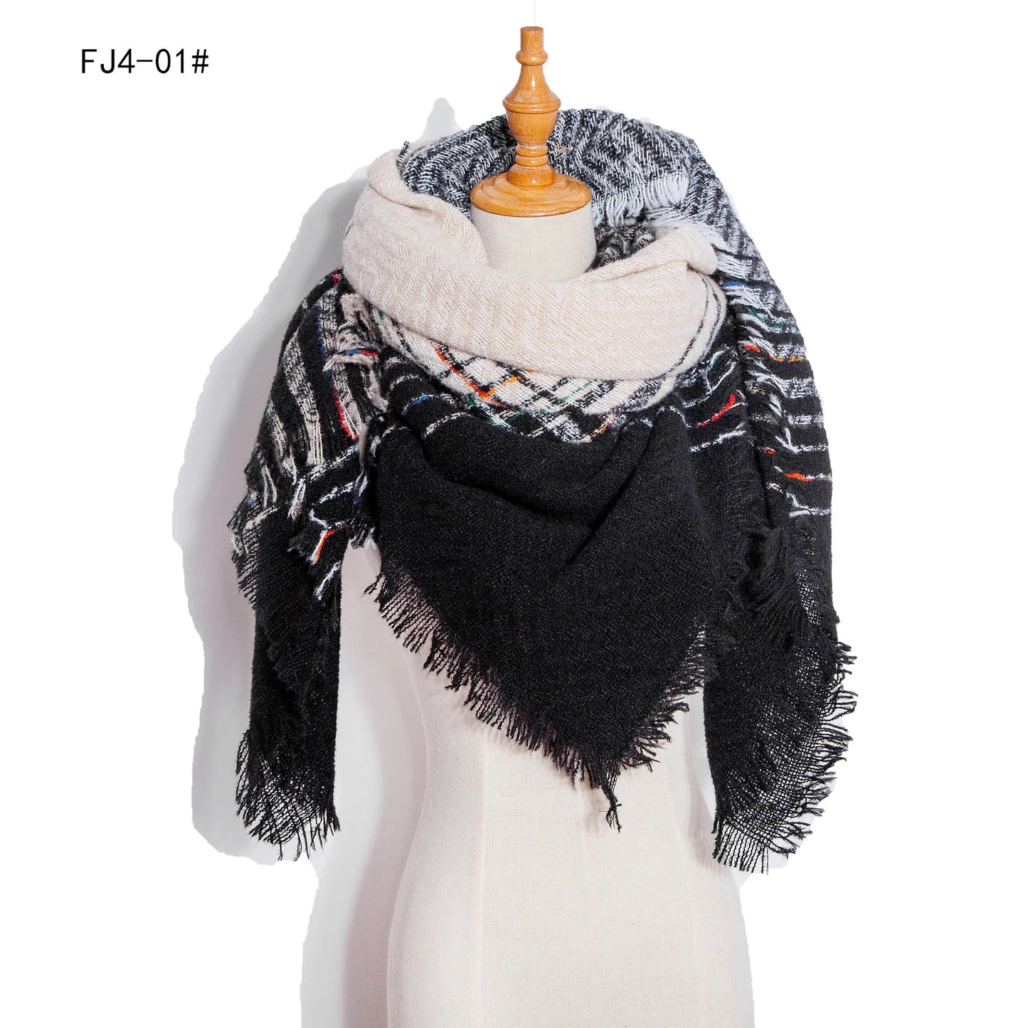 SENAIFEI Women's Triangle Knit Scarf Plaid Pashmina Shawl Wrap