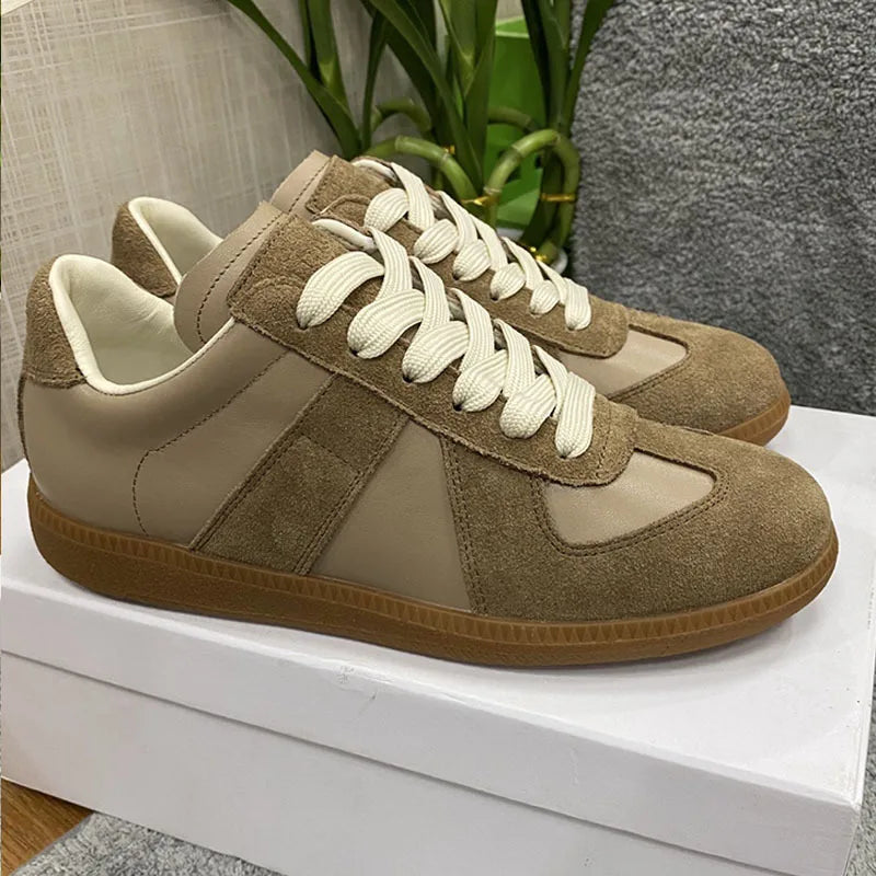 Suede Patchwork Casual Shoes Men Round Toe Lace Up Flats