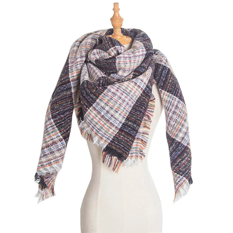 SENAIFEI Women's Triangle Knit Scarf Plaid Pashmina Shawl Wrap
