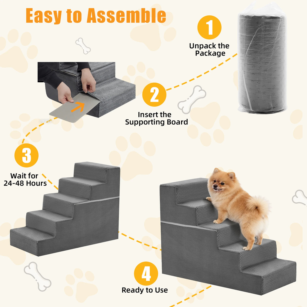 Right Angled Foam Pet Stairs With Non-Slip Surface For Home