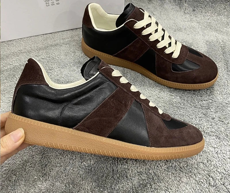 Suede Patchwork Casual Shoes Men Round Toe Lace Up Flats