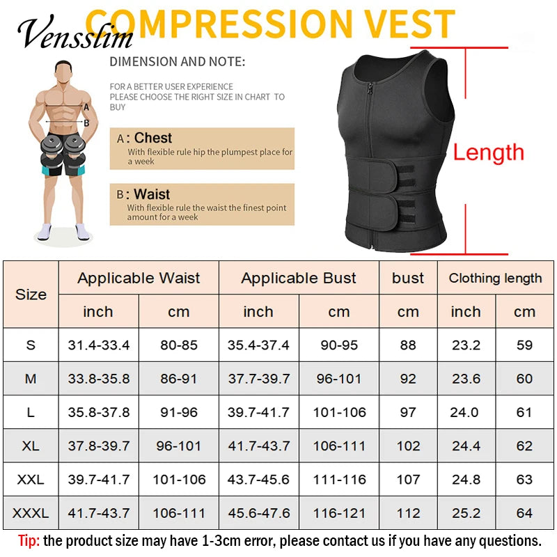 Vensslim Men Body Shaper Waist Trainer Vest Sauna Sweat Compression