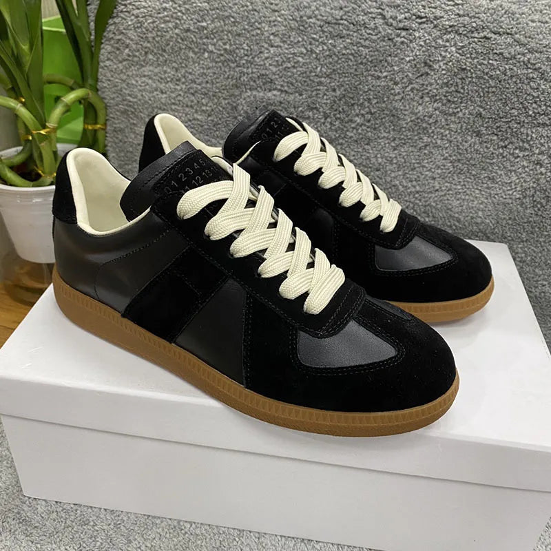 Suede Patchwork Casual Shoes Men Round Toe Lace Up Flats