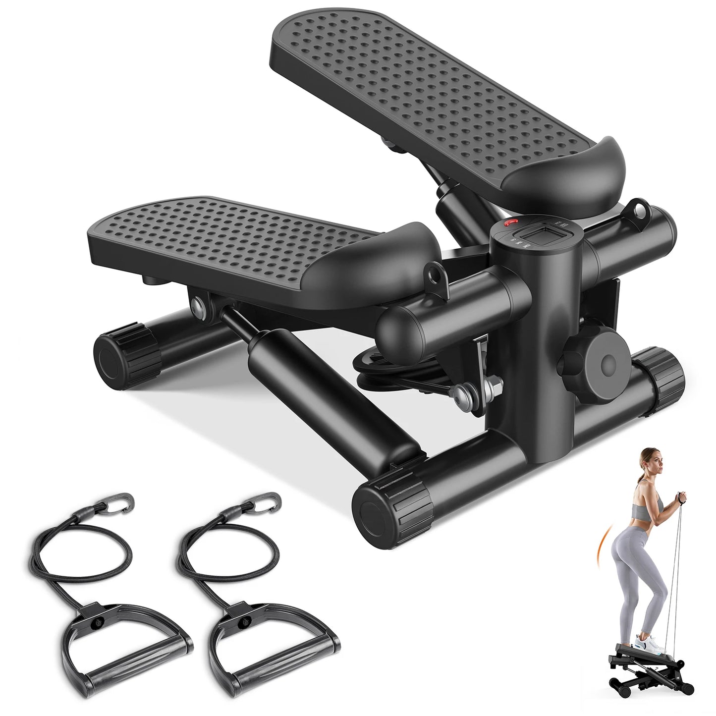 JHK Mini Stepper With Resistance Bands LCD Monitor 300 Lbs
