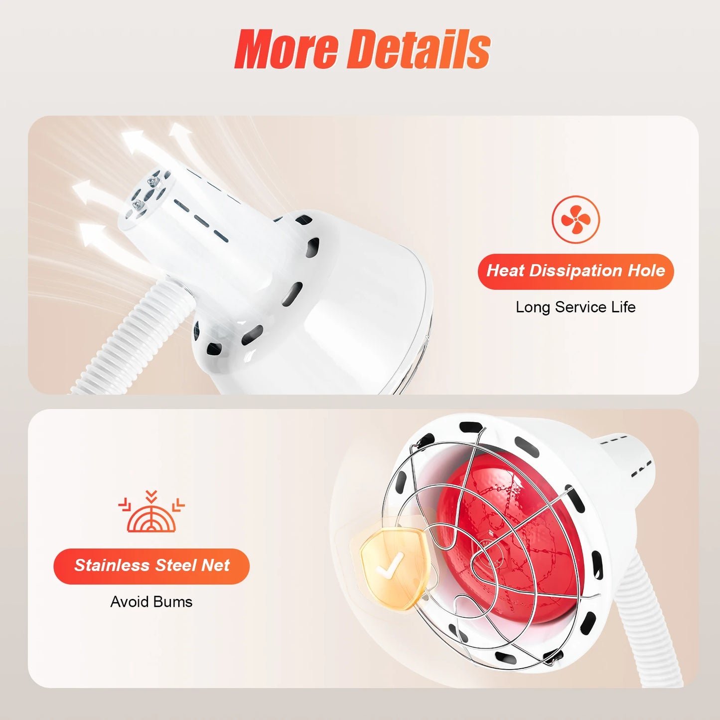 275W Adjustable Infrared Heat Lamp for Muscle Pain Relief Rotatable