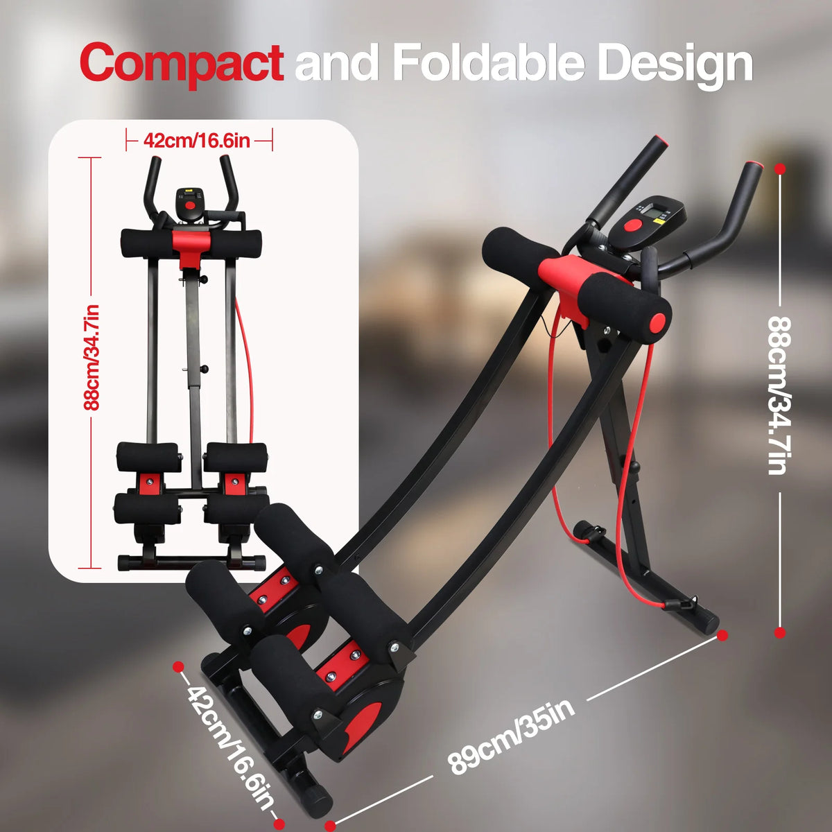 Adjustable Foldable Ab Machine With Digital Display And Resistance Bands