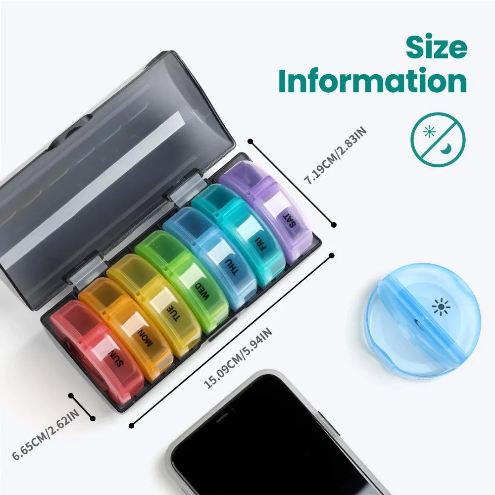 Portable Weekly Medicine Storage Organizer Pill Box